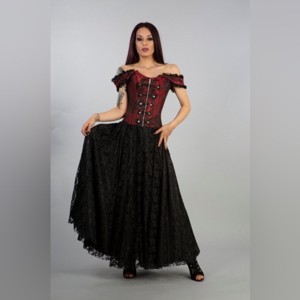 NWT Burleska Paula Corset Dress in Turquoise and Jacquard Black Lace Size 26 - Picture 5 of 5